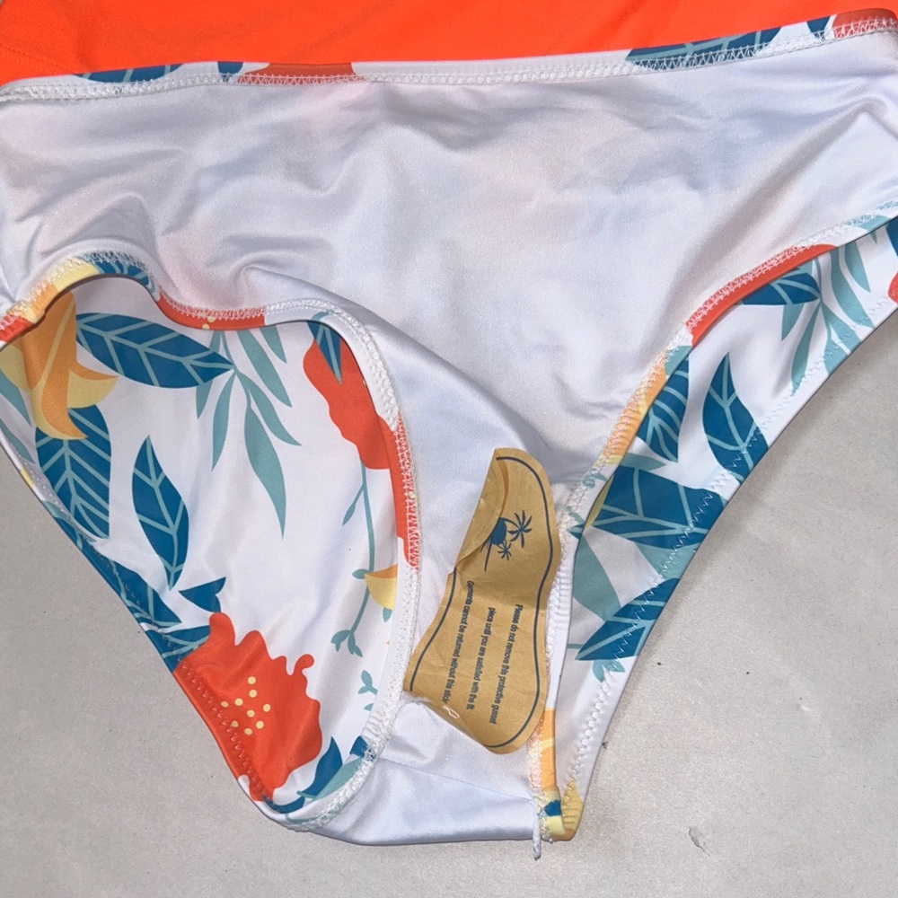 Orange Bikini Top and Floral Bottom Set New M - Picture 6 of 10